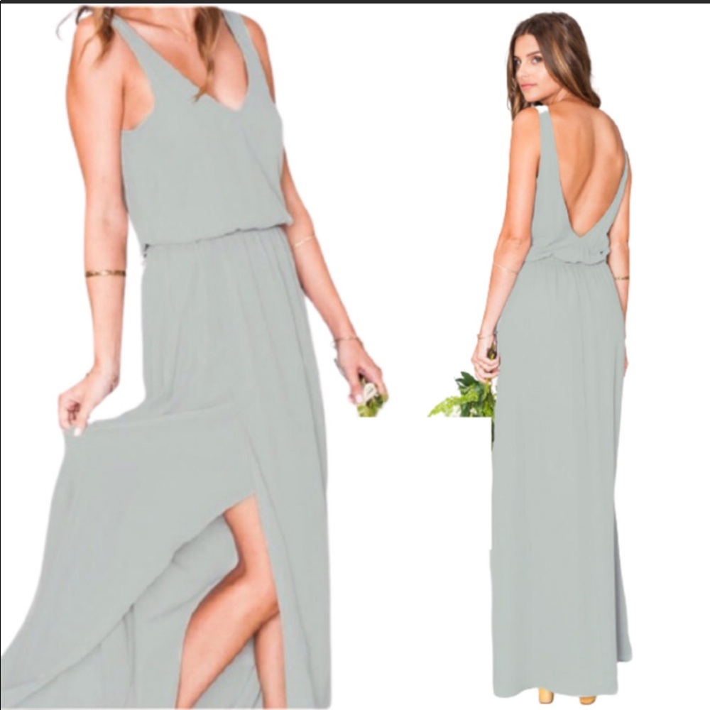 Mumu Kendall Maxi Dress Silver Sage Crisp - S